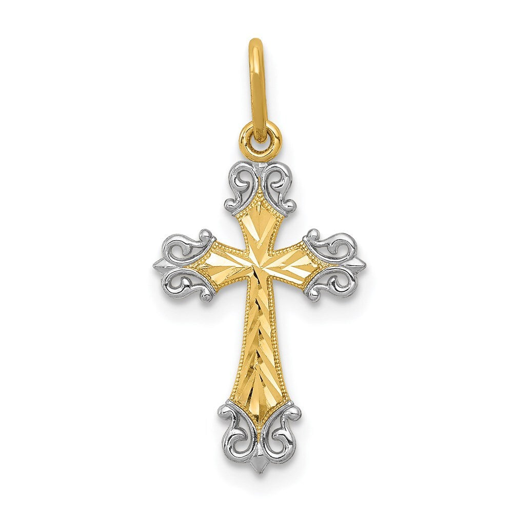 14k Yellow Gold Rhodium Cross Charm Pendant for Women