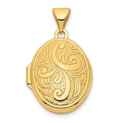 14k Yellow Gold Swirl Design 17mm Oval Locket Pendant for Women