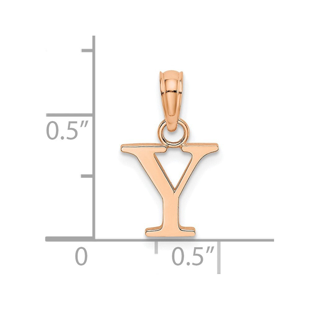 14k Rose Gold Polished Block Letter Y Initial Pendant for Women