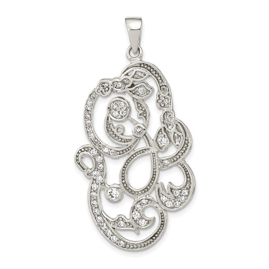 Sterling Silver Polished Cubic Zirconia Floral Pendant