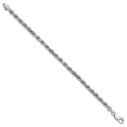 Sterling Silver Rhodium-plated 4.25mm Diamond-cut Rope Chain Bracelet