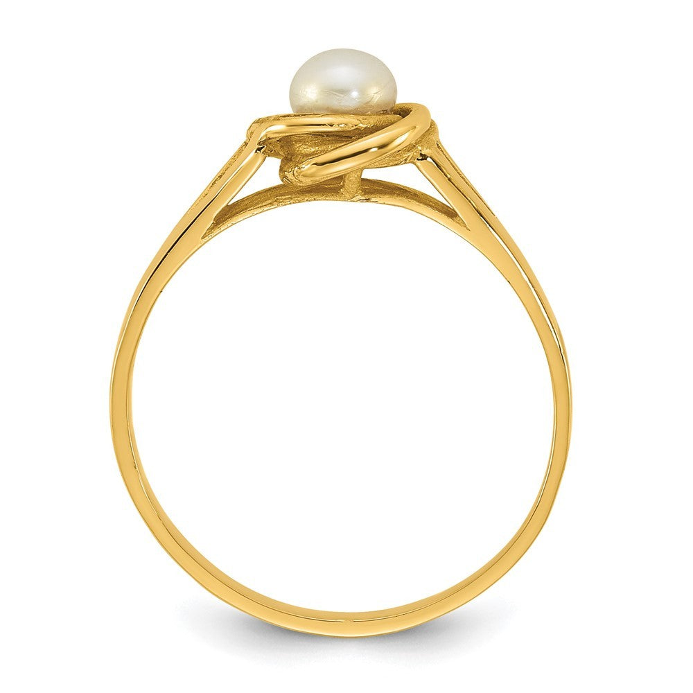 14k Yellow Gold Polished 4-5mm Button White Freshwater Cultured Pearl Ring Sz 7
