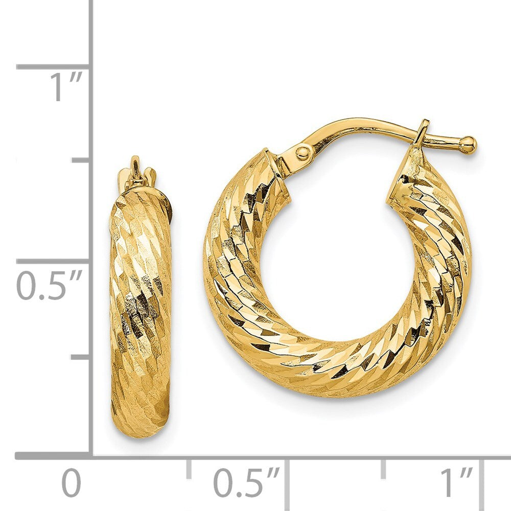 14k Yellow Gold 4x10mm Diamond-cut Round Hoop Earrings Gift for Women