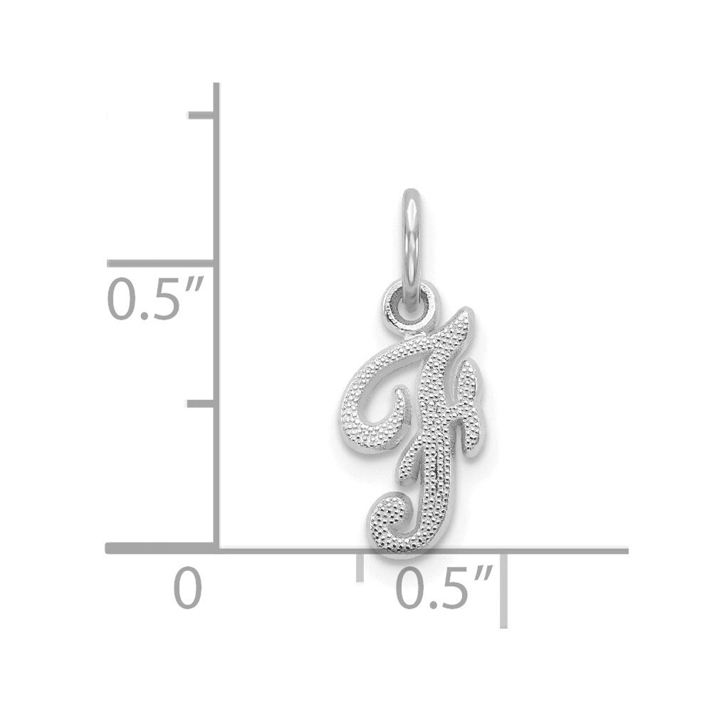 14k White Gold Casted Script Letter F Initial Charm Pendant for Women