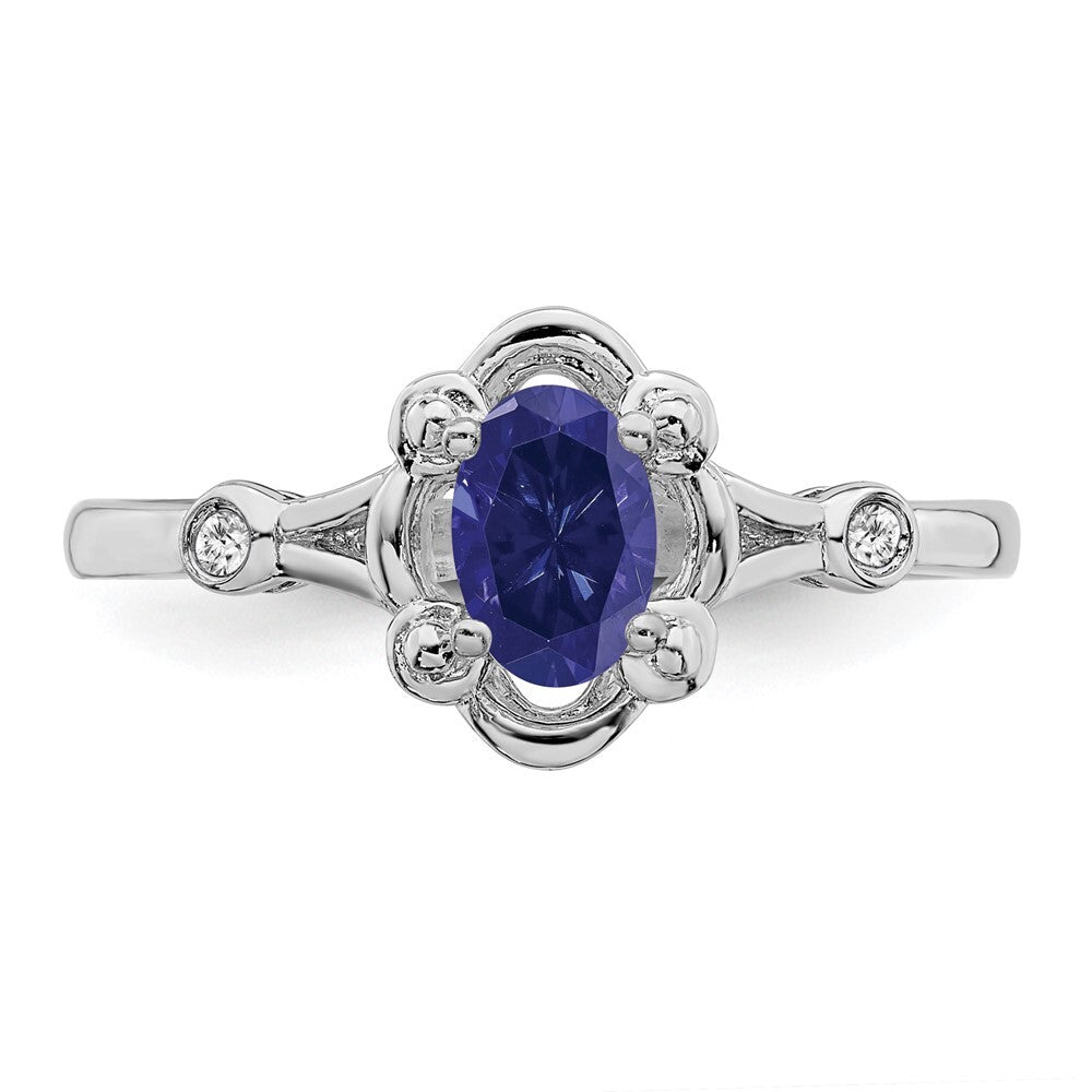 Sterling Silver Rhodium-plated Created Sapphire & Diamond Ring