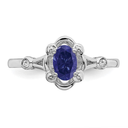 Sterling Silver Rhodium-plated Created Sapphire & Diamond Ring