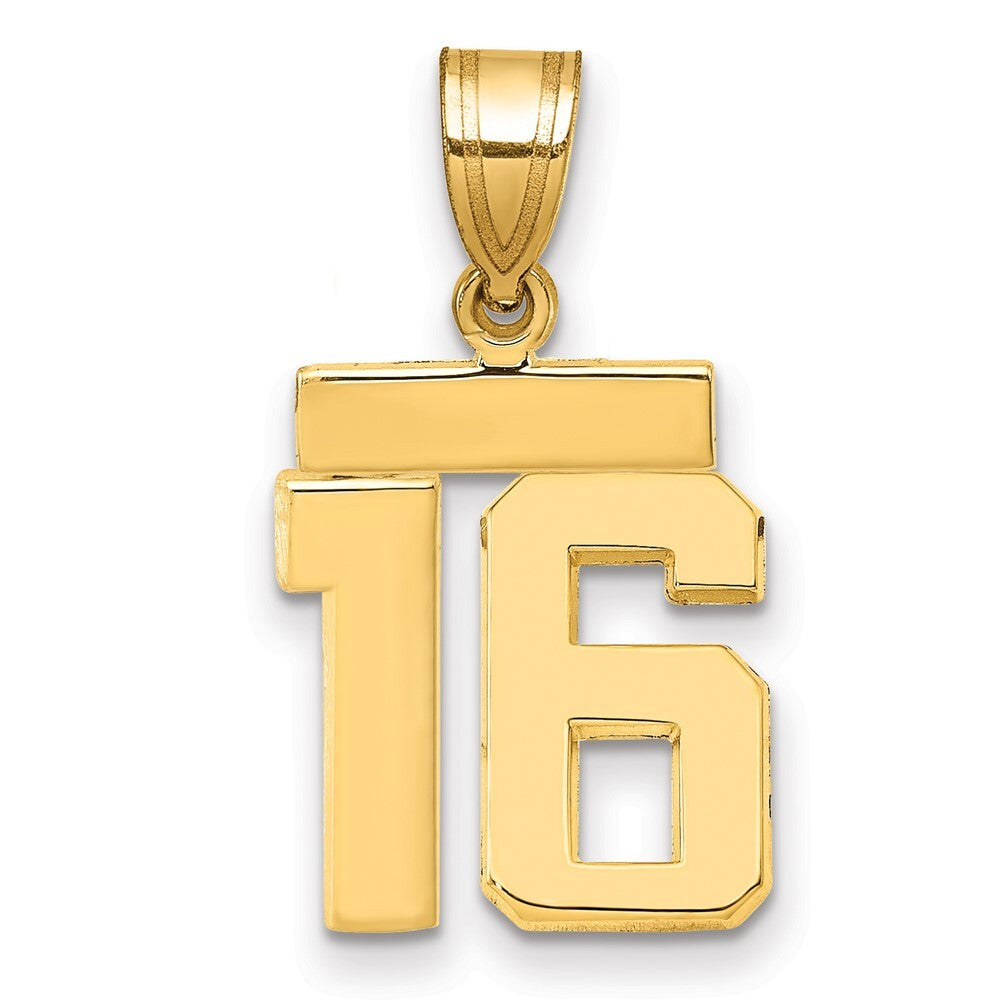 14k Yellow Gold Small Polished Number 16 Charm Pendant for Women