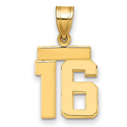 14k Yellow Gold Small Polished Number 16 Charm Pendant for Women
