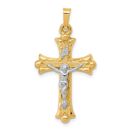 14k Two-tone Gold Textured and Polished INRI Crucifix Cross Pendant
