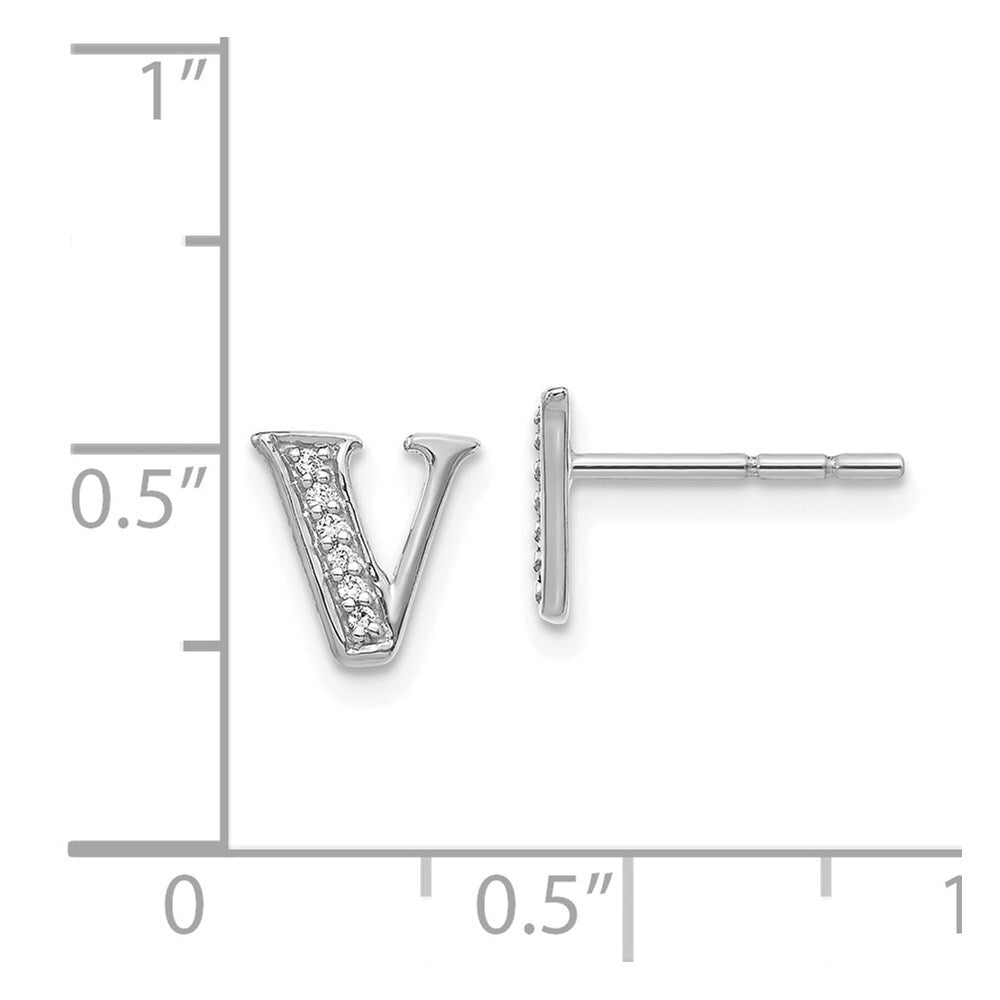 14k White Gold Diamond Initial V Stud Earrings Gift for Women