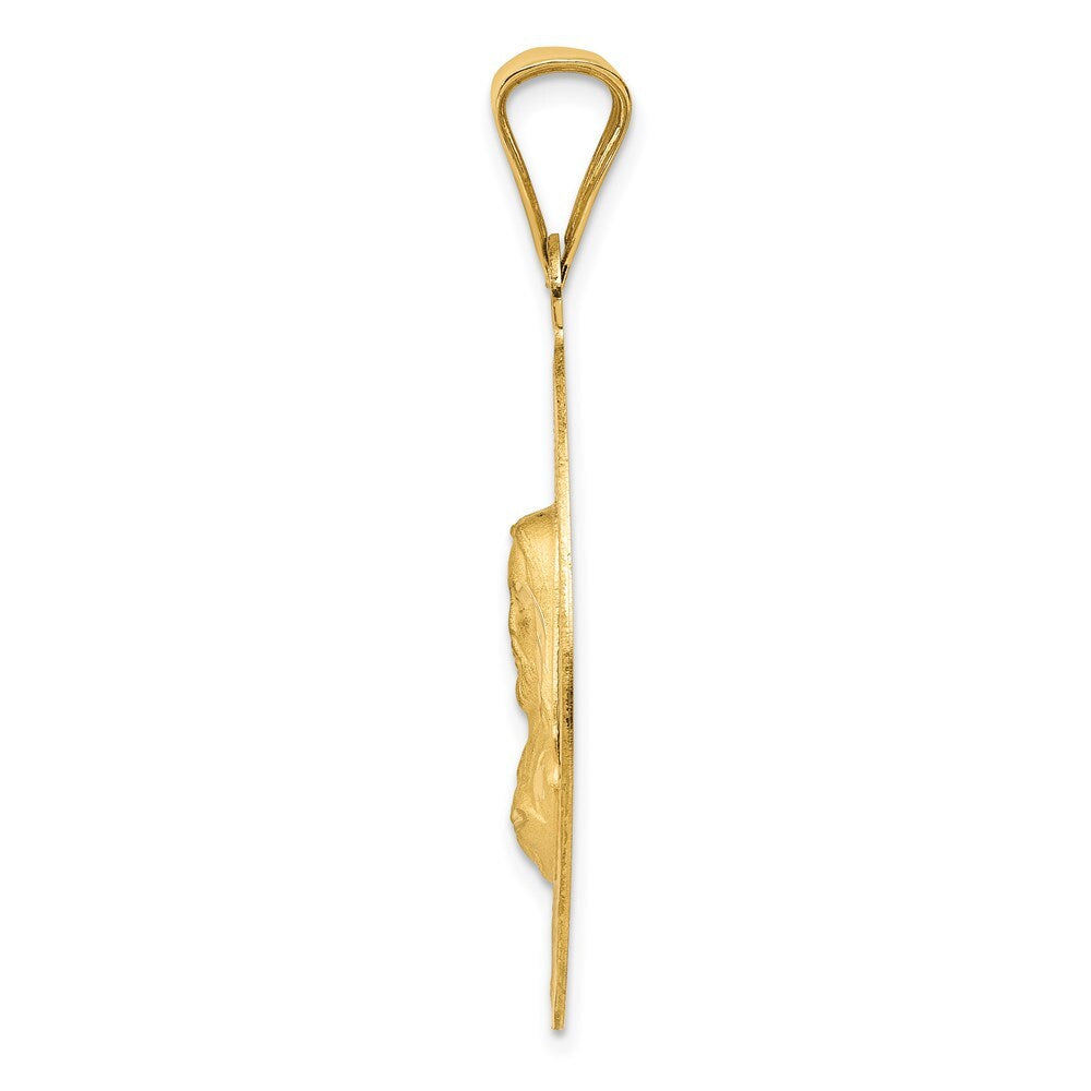 14k Yellow Gold Rose and White Rhodium Diamond-Cut Sagrado Corazon Oval Pendant