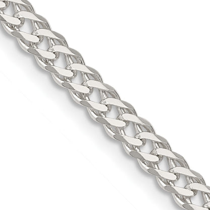 Sterling Silver 4.25mm 6 Side Diamond-Cut Flat Double Curb Chain Necklace