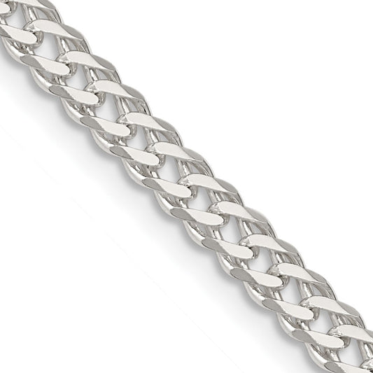 Sterling Silver 4.25mm 6 Side Diamond-Cut Flat Double Curb Chain Necklace