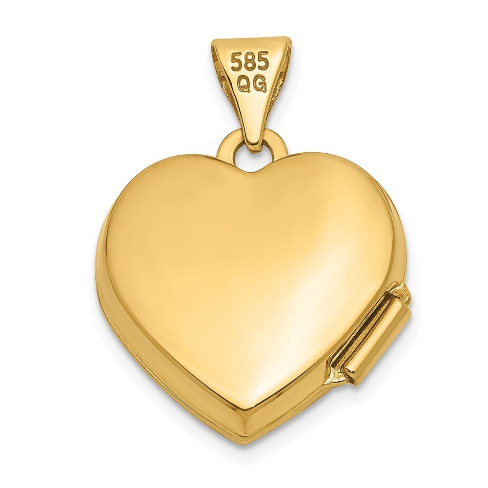 14k Yellow Gold 15mm Floral Heart Locket Pendant for Women