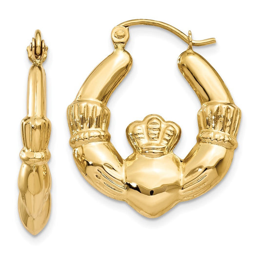 14k Yellow Gold Polished Claddagh Hoop Earrings