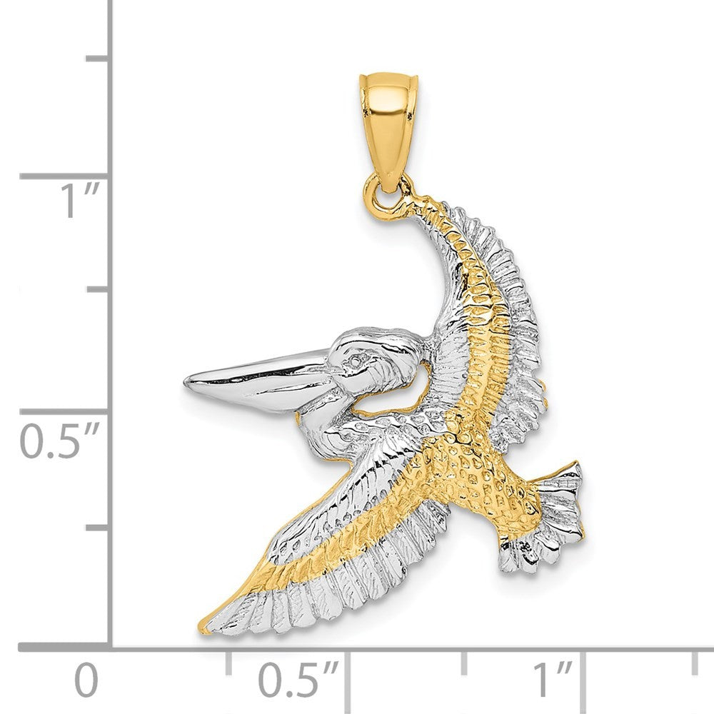 14k Yellow Gold with White Rhodium Flying Pelican Charm