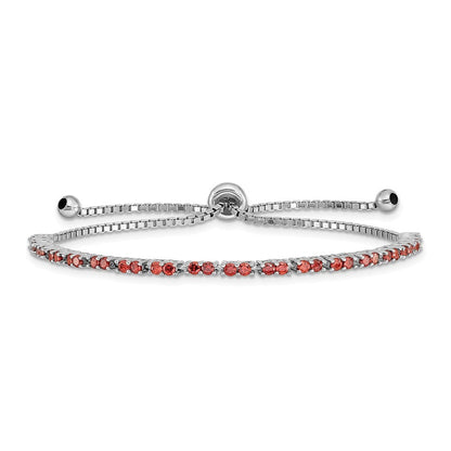 Sterling Silver Rhod-plated January Red CZ Adjustable Bracelet