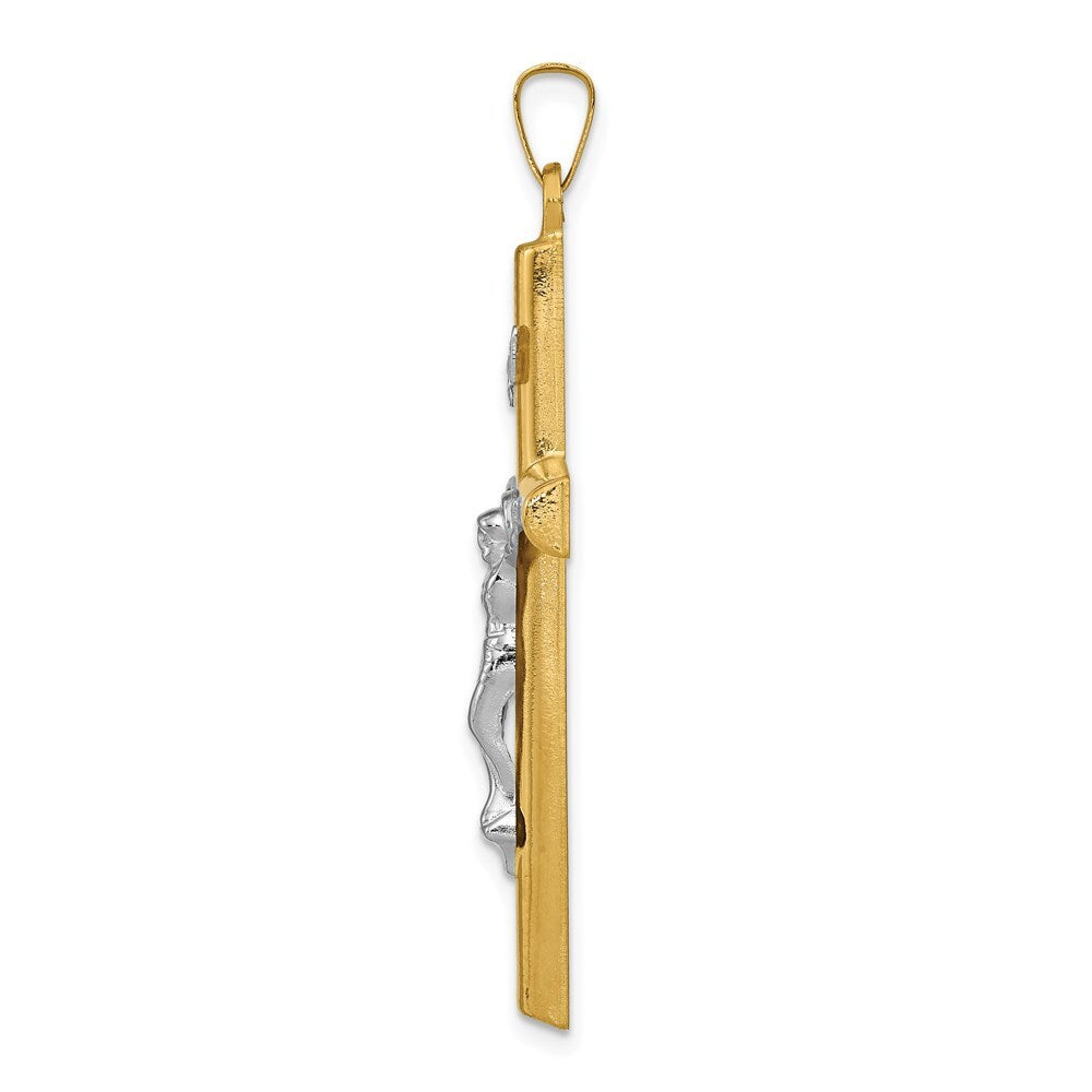 14k Two-tone Gold INRI Hollow Crucifix Pendant for Women