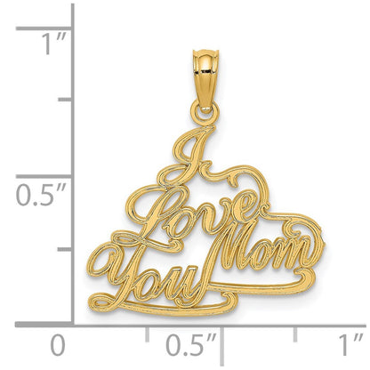 14k Yellow Gold I LOVE YOU MOM Charm Pendant for Women