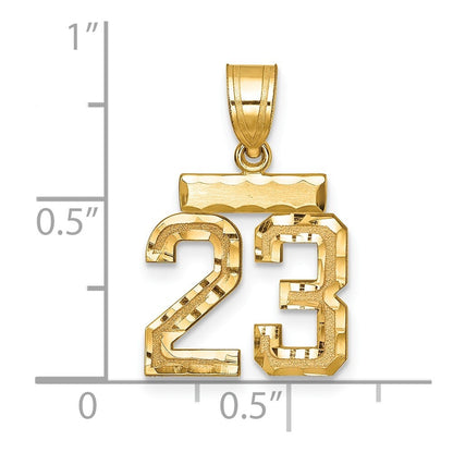 14k Yellow Gold Small Brushed Diamond-cut Number 23 Charm Pendant for Women