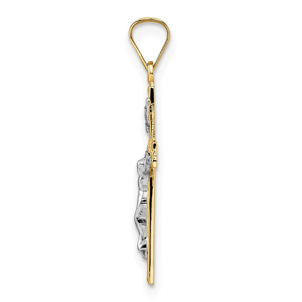 14k Two-tone Gold Polished Solid INRI Crucifix Pendant for Women