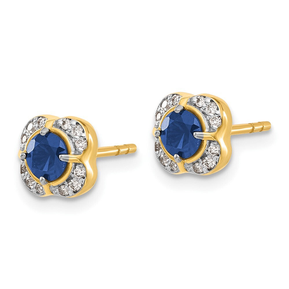 14k Yellow Gold Diamond and Sapphire Fancy Stud Earrings