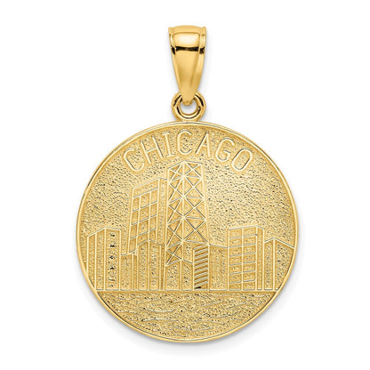 14k Yellow Gold CHICAGO Skyline On Round Disc Charm