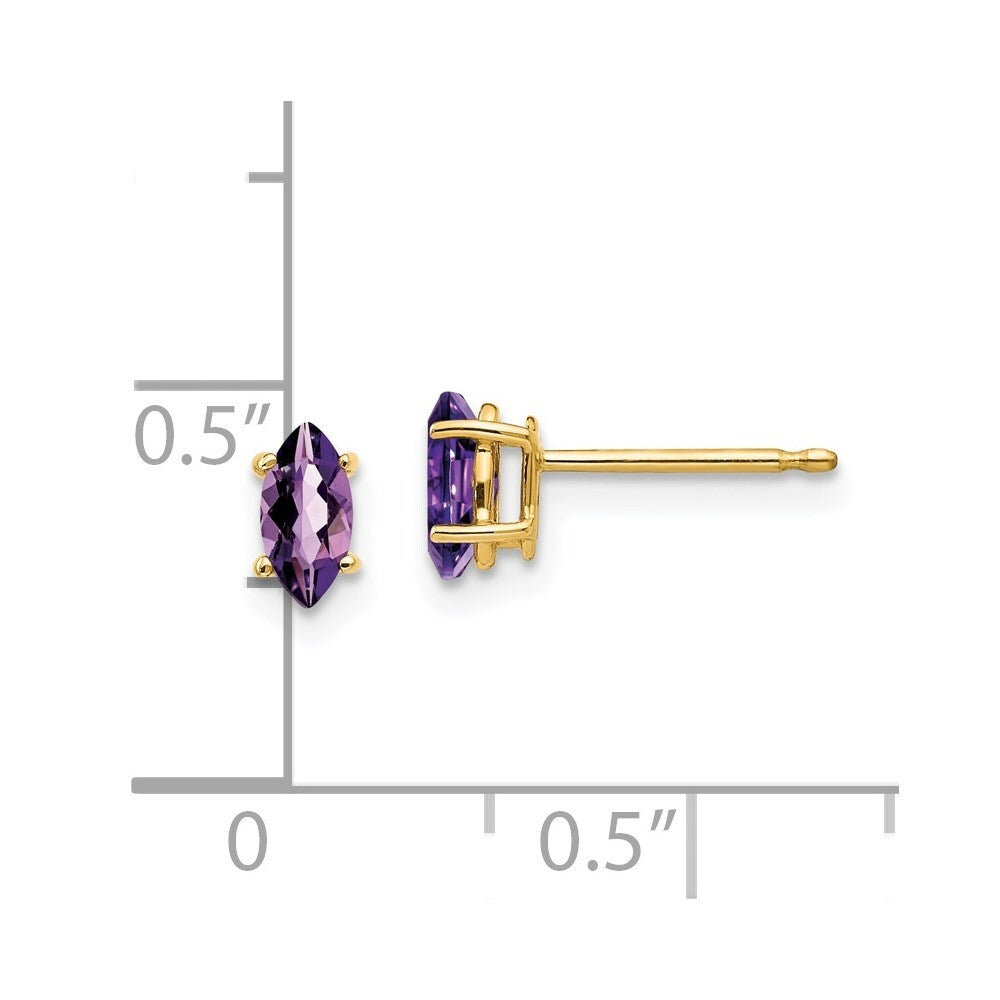 14k Yellow Gold 6x3mm Marquise Amethyst earring Gift for Women
