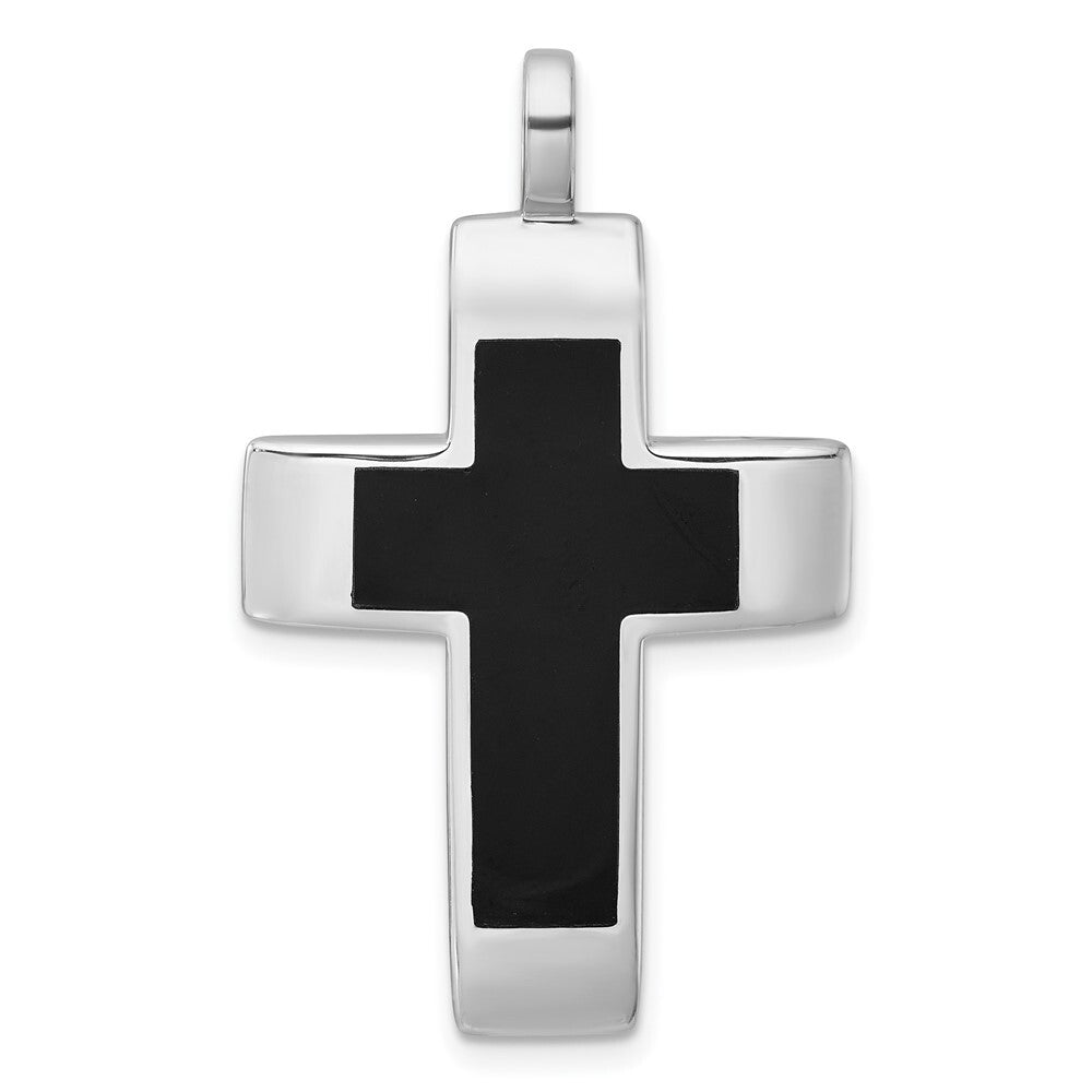 Sterling Silver Rhodium-plated Polished Black Resin Cross Pendant