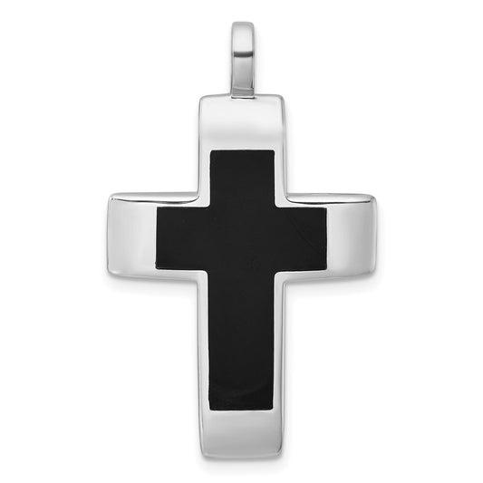 Sterling Silver Rhodium-plated Polished Black Resin Cross Pendant