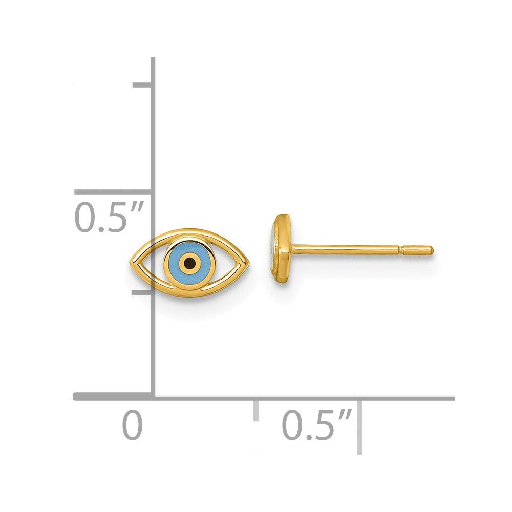 14k Yellow Gold Polished Blue and Black Enameled Evil Eye Stud Earrings