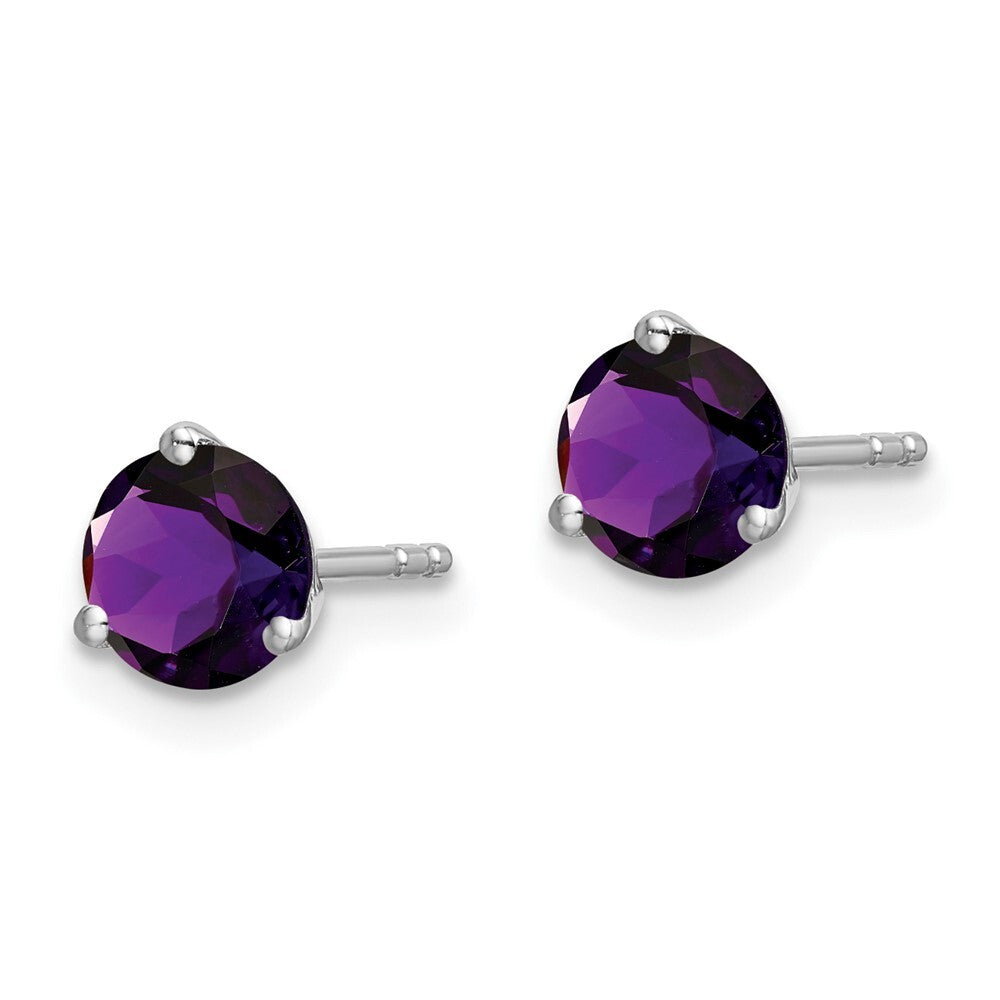 14k White Gold Round Amethyst Stud Earrings Gift for Women