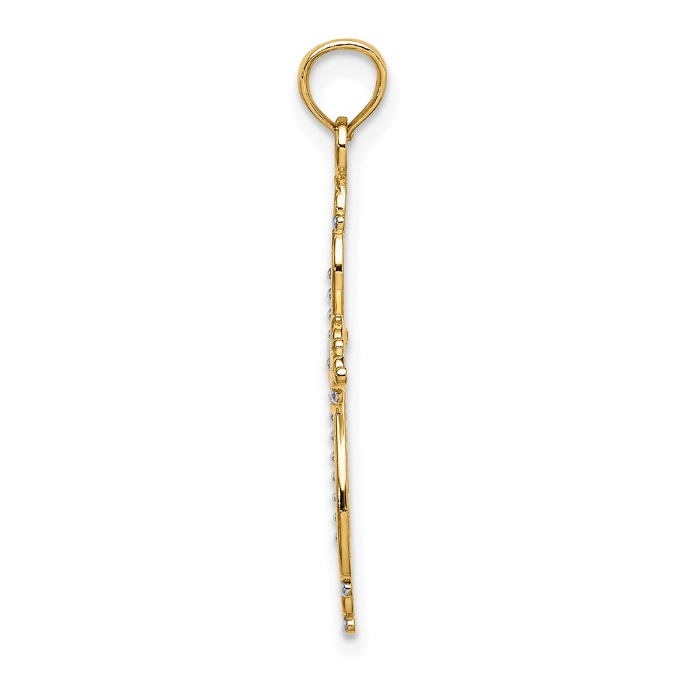 14k Yellow Gold  Rhodium Beaded Cross Charm Pendant for Women