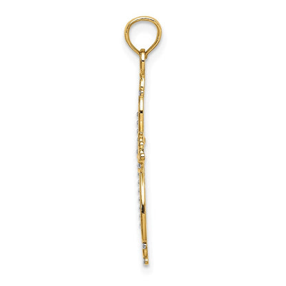 14k Yellow Gold  Rhodium Beaded Cross Charm Pendant for Women