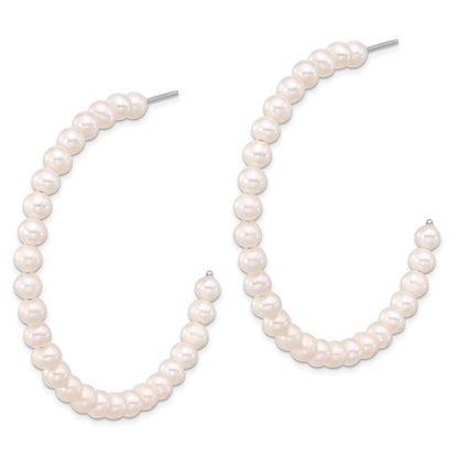 Sterling Silver 4-5mm Semi-Round Freshwater Cultured Pearl C-Hoop Earrings