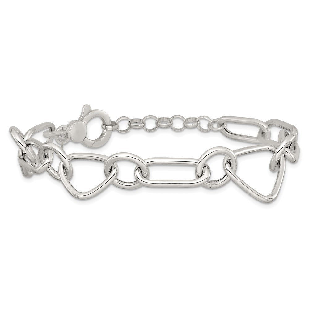 Sterling Silver  Triangle Round and Oval Link 8" with 1" extender Bracelet