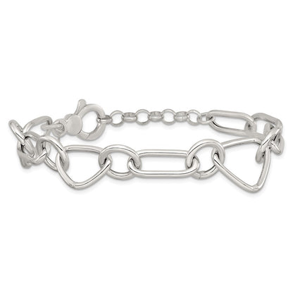 Sterling Silver  Triangle Round and Oval Link 8" with 1" extender Bracelet