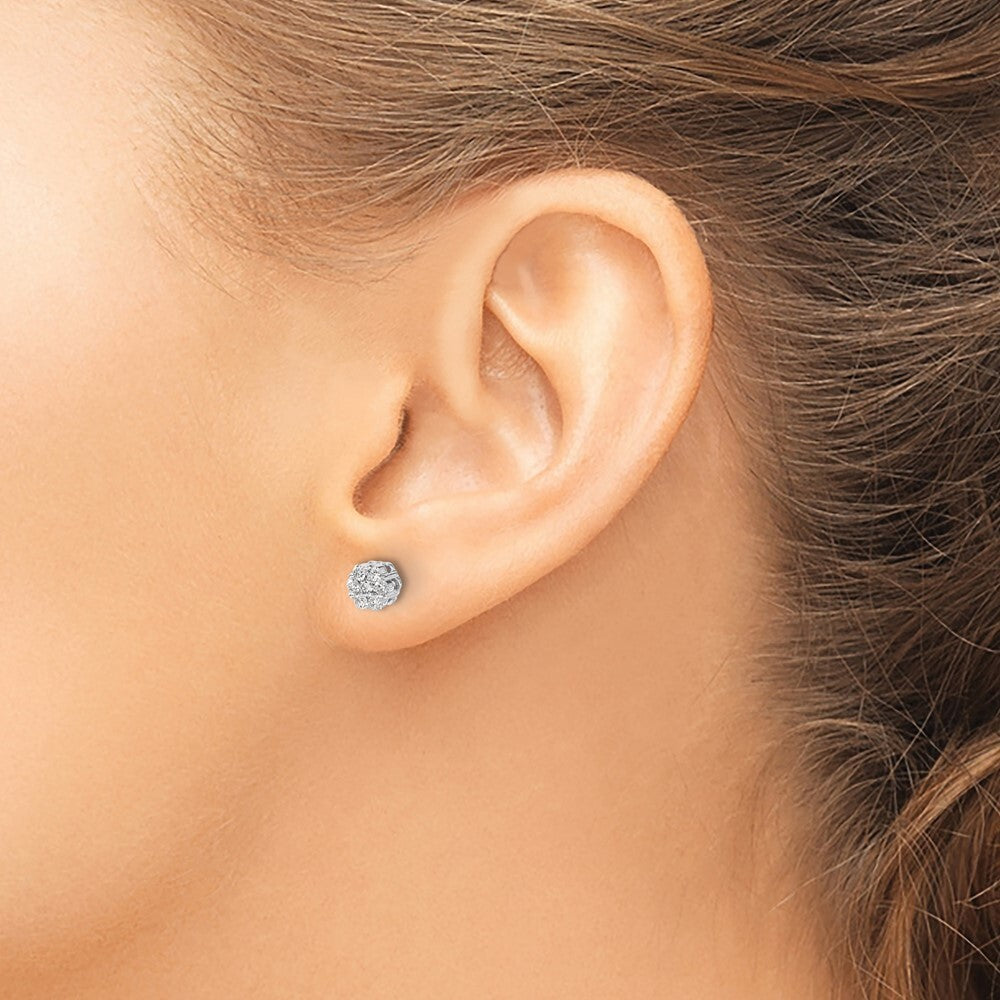 14k White Gold Diamond Cluster Screwback Stud Earrings