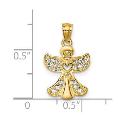 14k Yellow Gold Polished Cubic Zirconia Angel with Open Heart Pendant