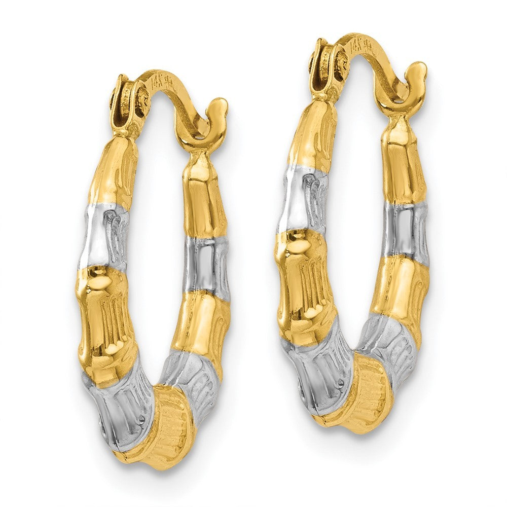 14k Yellow Gold & Rhodium Hollow Bamboo Hoop Earrings