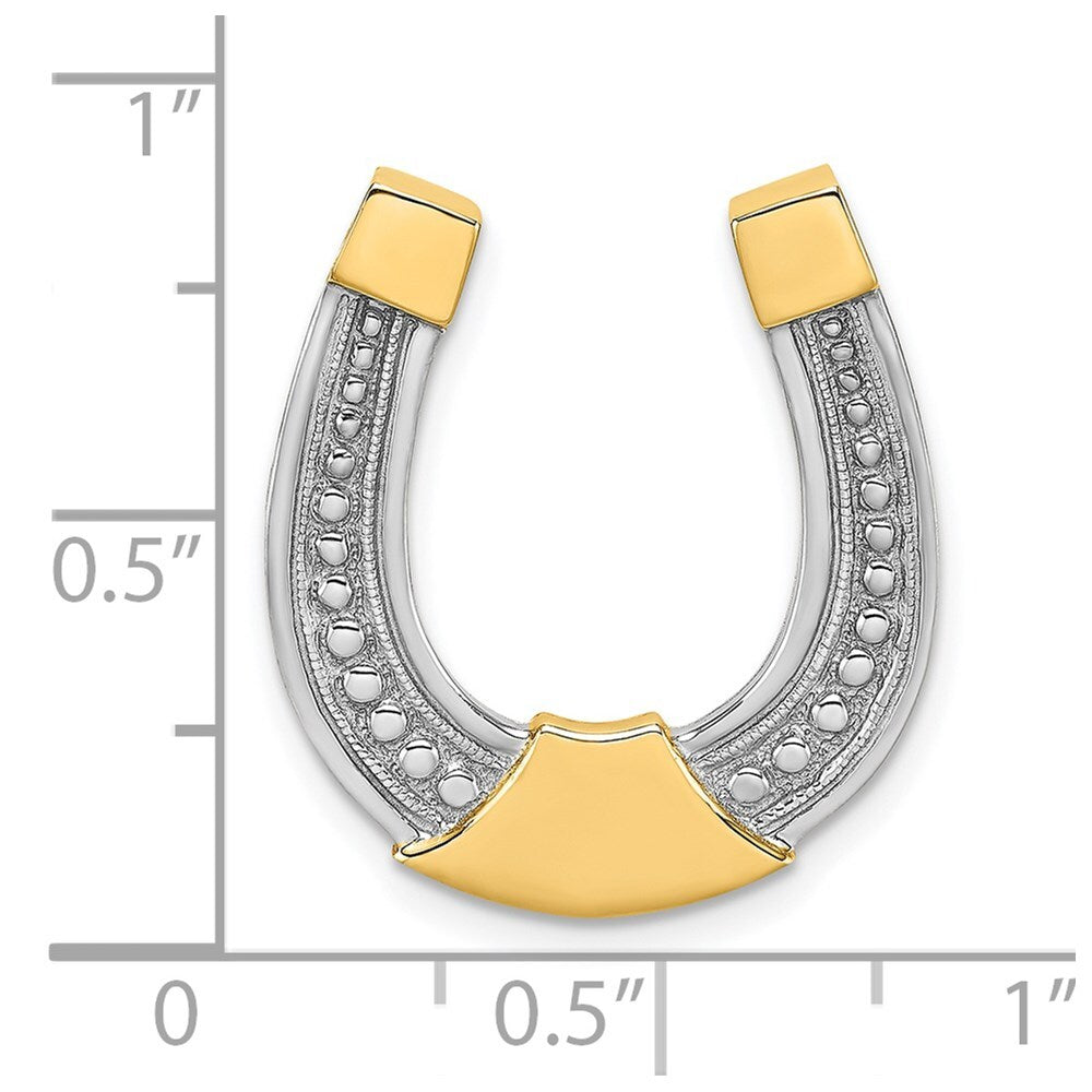 14k Yellow Gold  Rhodium Horseshoe Chain Slide Charm Pendant for Women
