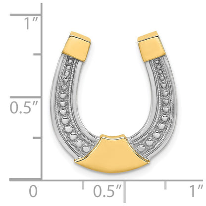 14k Yellow Gold  Rhodium Horseshoe Chain Slide Charm Pendant for Women