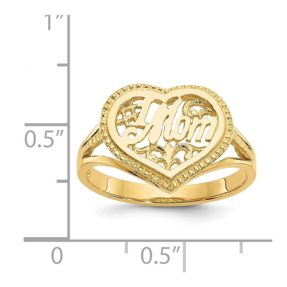 14K Yellow Gold #1 Mom in Heart Ring