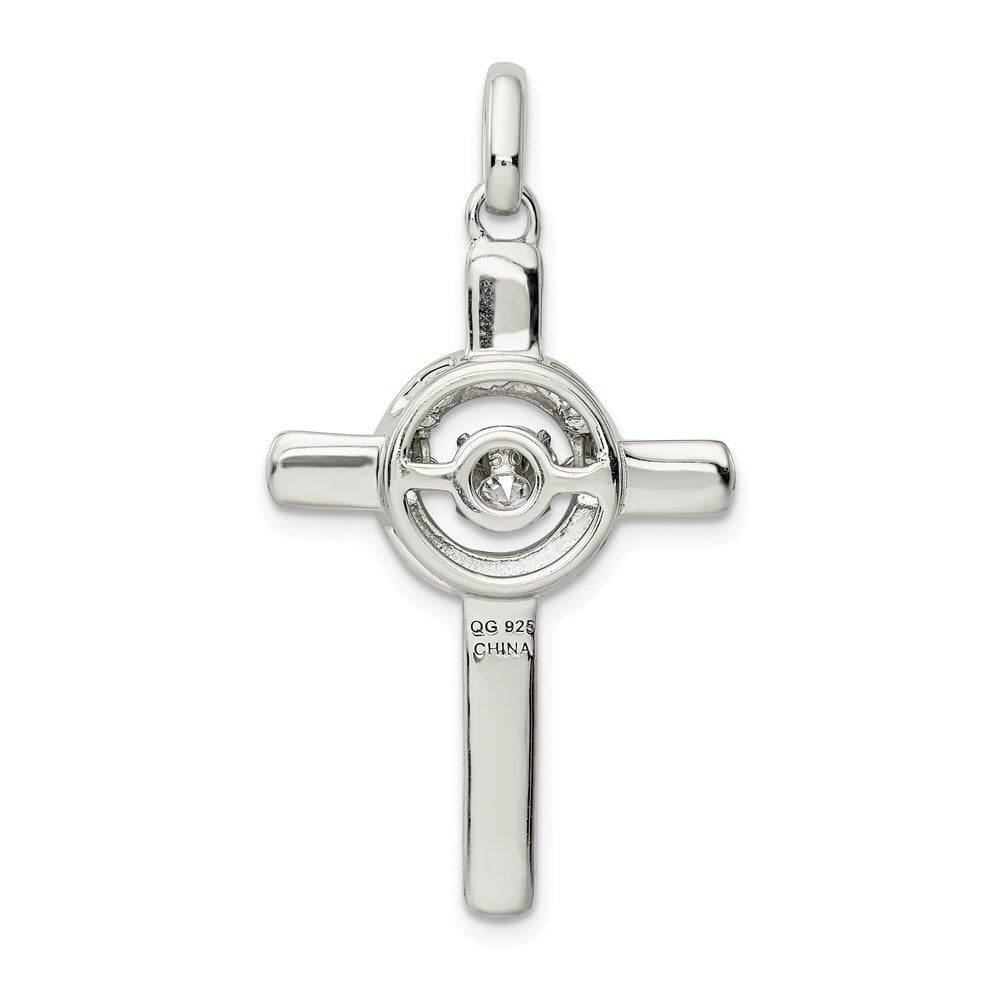 Sterling Silver Plat-plate Rose & Gold-tone Vibrant Cubic Zirconia Cross Pendant