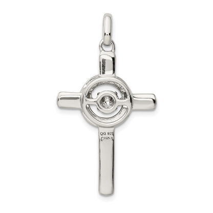 Sterling Silver Plat-plate Rose & Gold-tone Vibrant Cubic Zirconia Cross Pendant