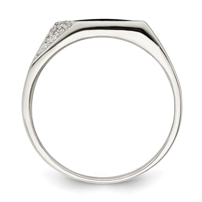 Sterling Silver Black Enameled and CZ Mens Ring Size 10