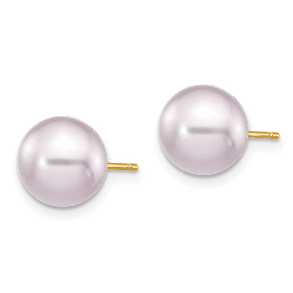 14k Yellow Gold 8-9mm Purple Round Freshwater Cultured Pearl Stud Earrings