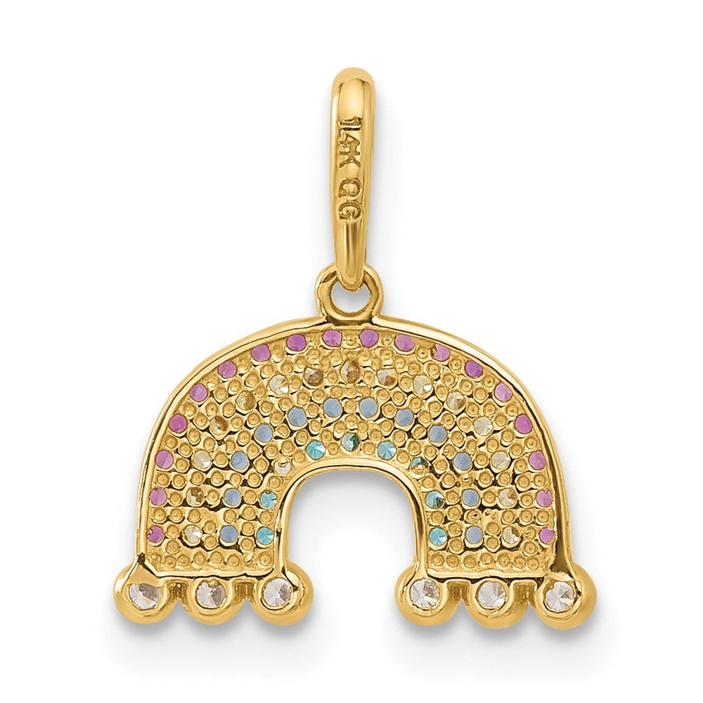 14k Yellow Gold Polished CZ Rainbow and Clouds Pendant