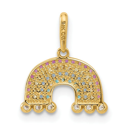 14k Yellow Gold Polished CZ Rainbow and Clouds Pendant