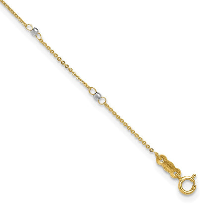 14k Two-tone Cable Chain Mirror Beads 8-Station 10" Anklet